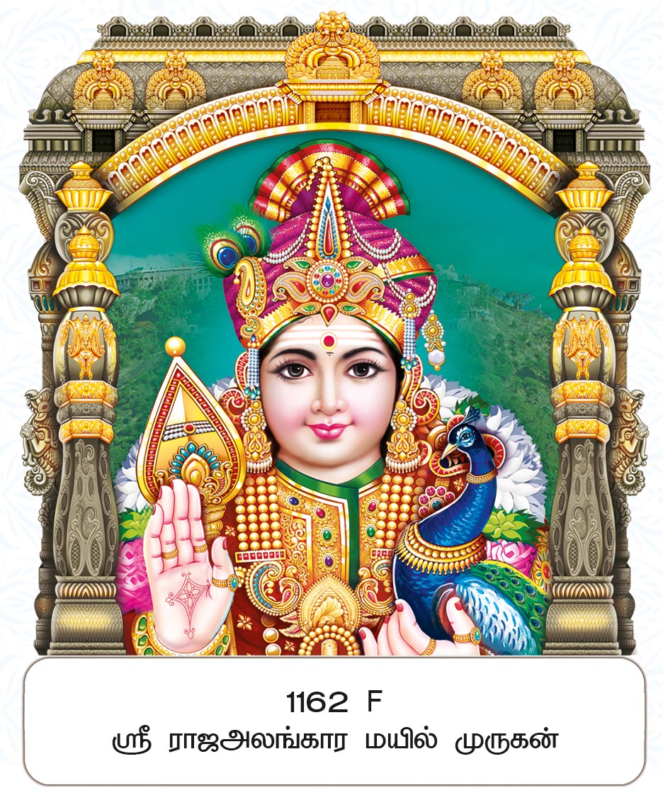 11x17 Fancy Cut Sri Raja Alankara Mayil Murugan – Radiant Peacock & Golden Vel Hilltop Temple Grace