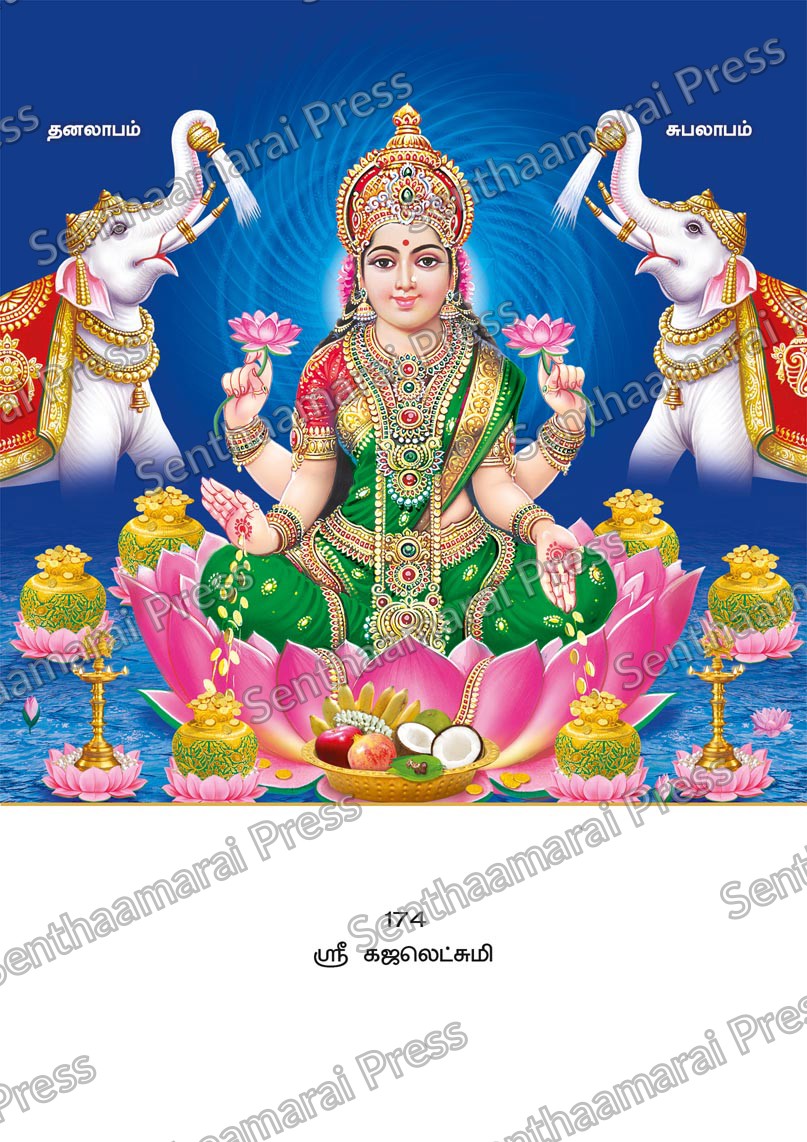 Lotus 10x15 Lamination Board | Sri Gajalakshmi – Divine Grace & Fortune LDB - Readymade board with mount & Panchangam — 10x15 Lamination Board | Senthaamarai Press