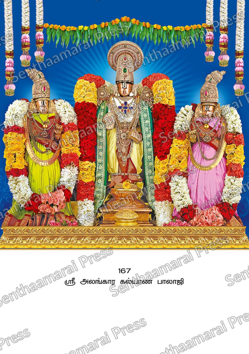 Lotus 10x15 Lamination Board | Sri Alankara Kalyana Balaji – Grand Floral Garland LDB - Readymade board with mount & Panchangam — 10x15 Lamination Board | Senthaamarai Press