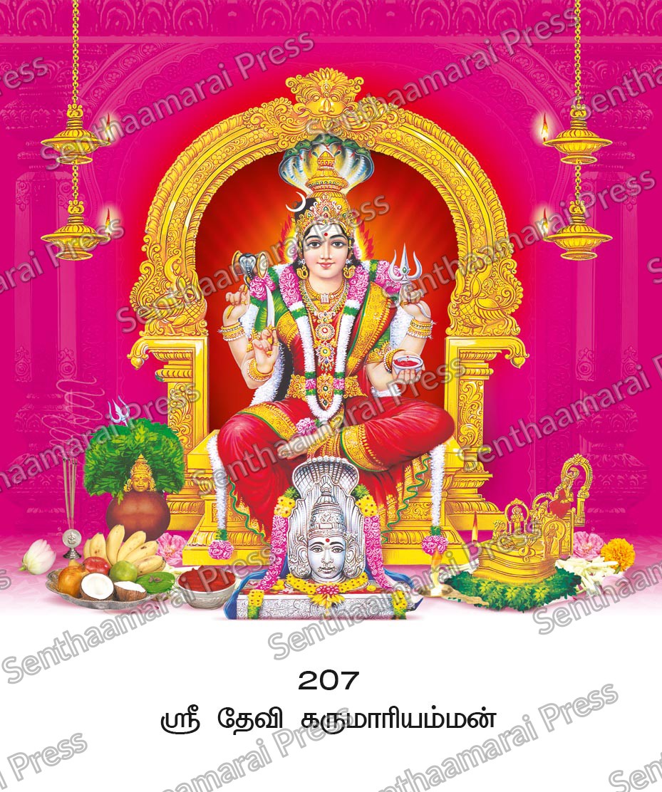 Lotus 10x15 Lamination Board | Sri Devi Karumariamman – Sacred Thiruverkadu Goddess LDB - Readymade board with mount & Panchangam — 10x15 Lamination Board | Senthaamarai Press