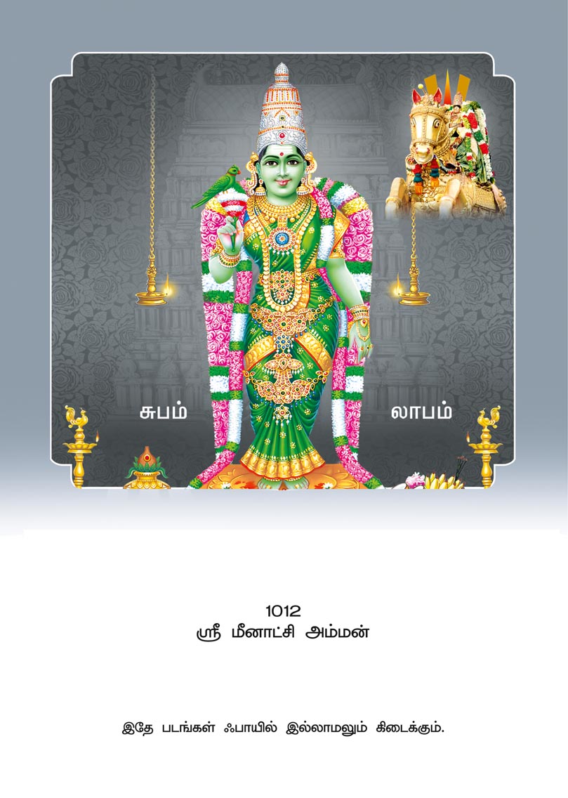 10x15 Special Silver Foil Sri Meenakshi Amman – Madurai Sacred Temple Grace SGLF with Laminated Mount