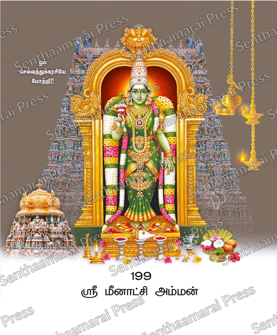 Lotus 10x15 Lamination Board | Sri Meenakshi Amman – Madurai Sacred Temple Grace LDB - Readymade board with mount & Panchangam — 10x15 Lamination Board | Senthaamarai Press